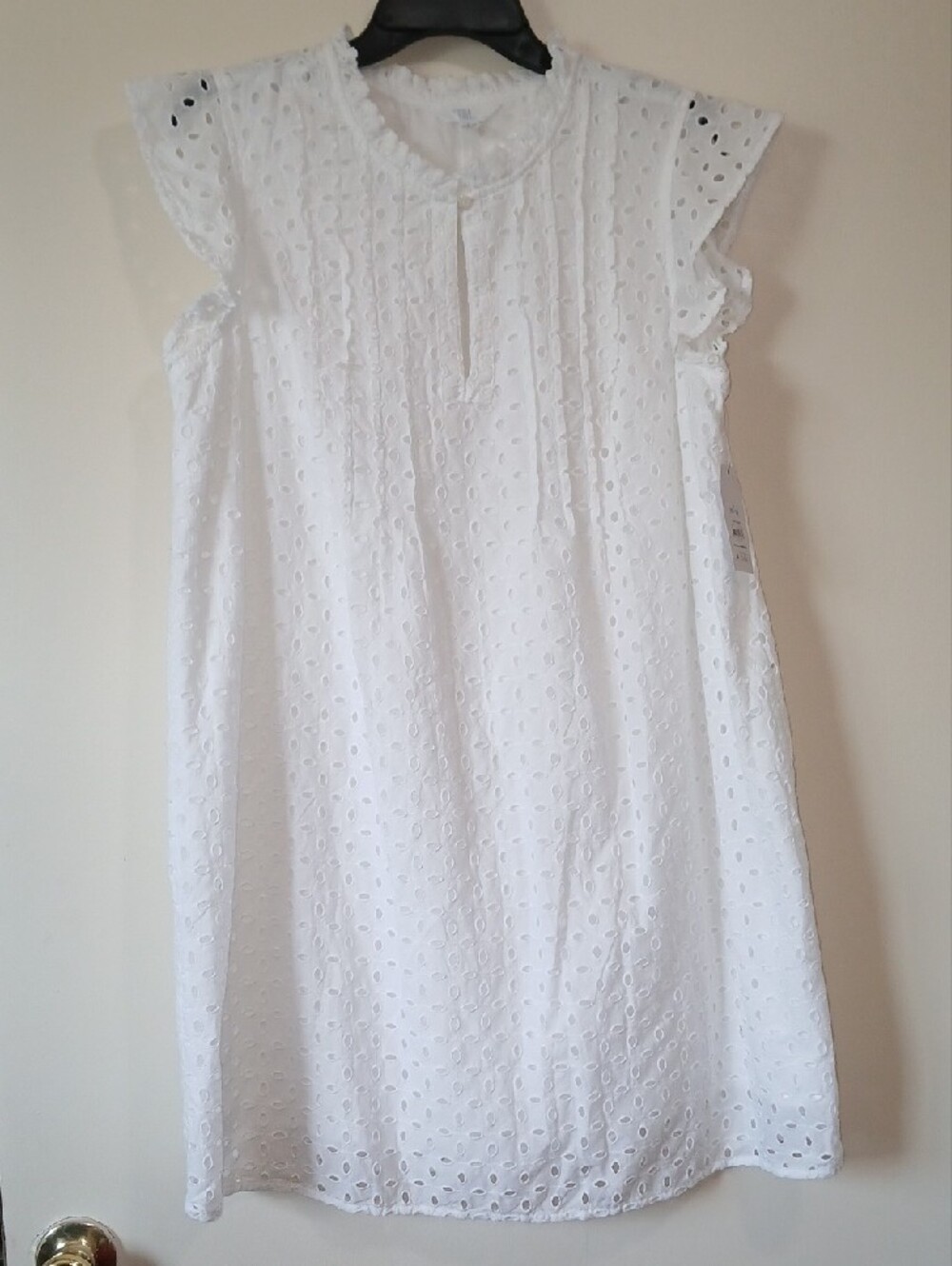 Time and Tru Women's L Cotton Eyelet Mini Dress with Flutter Sleeves - Picture 4 of 13